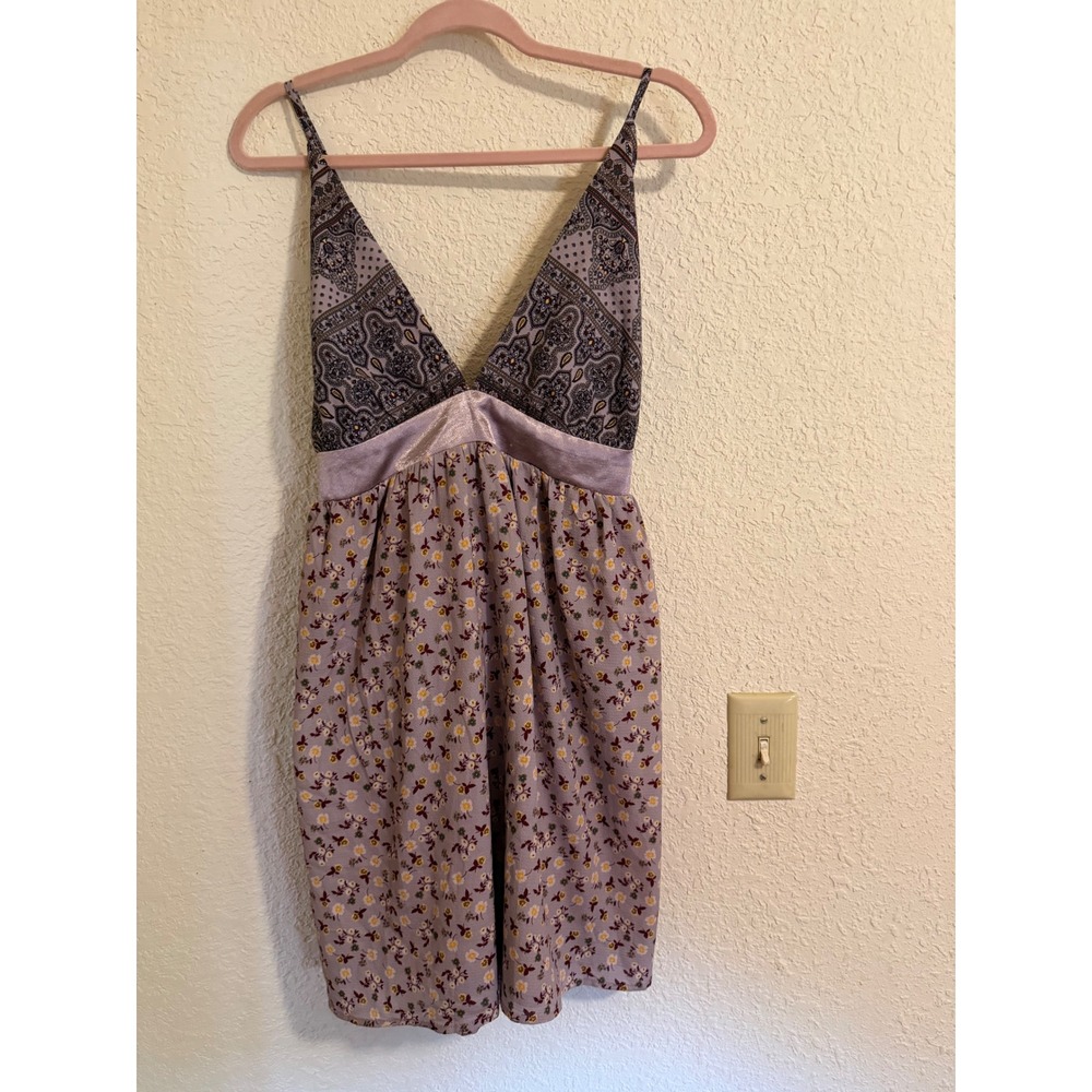 Love Fire Womens XL Mixed Print Paisley Floral Mini Dress Purple V-Neck FDWT789
